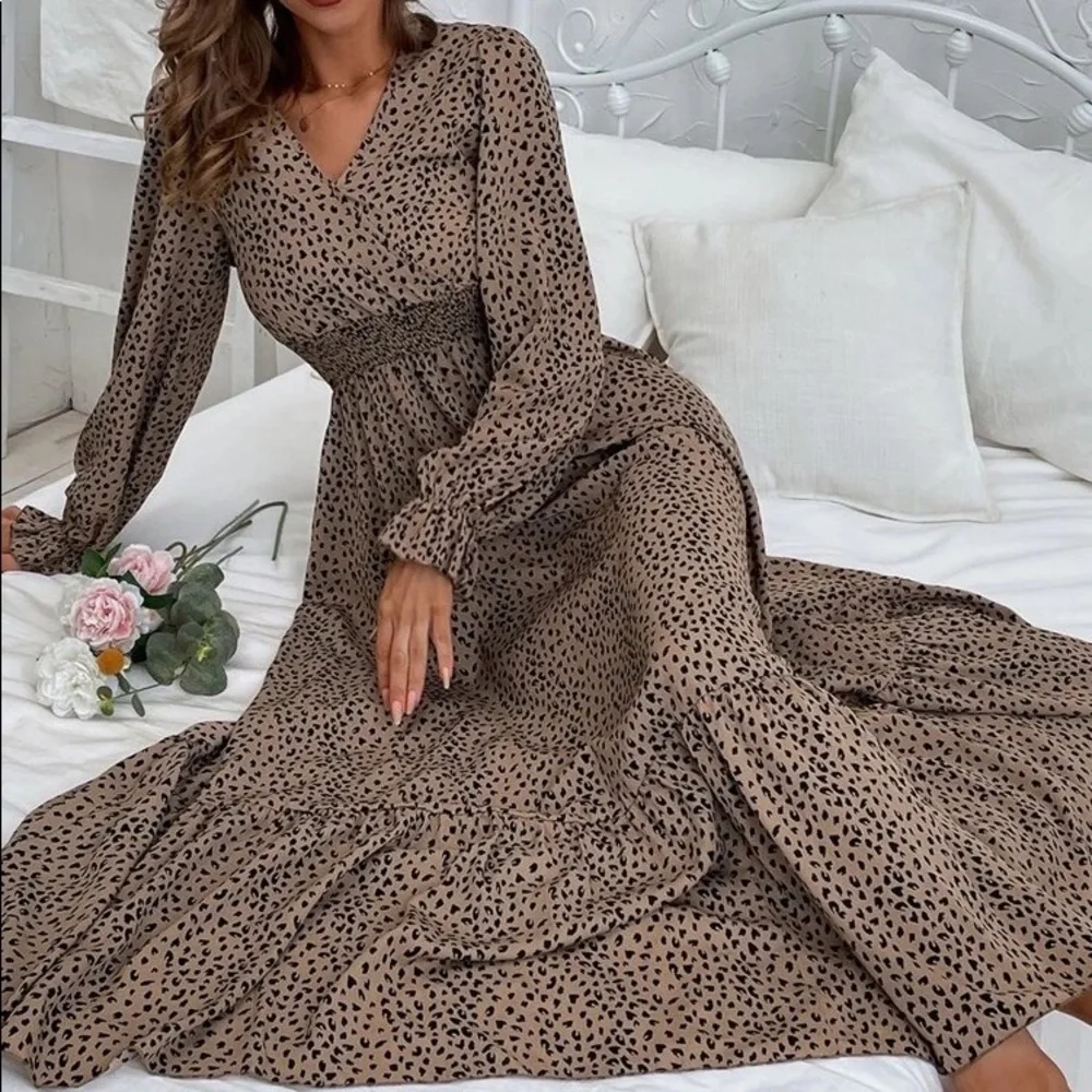 Boho Gypsy Print Flounce Sleeve Smocked Dress - Picture 6 of 14